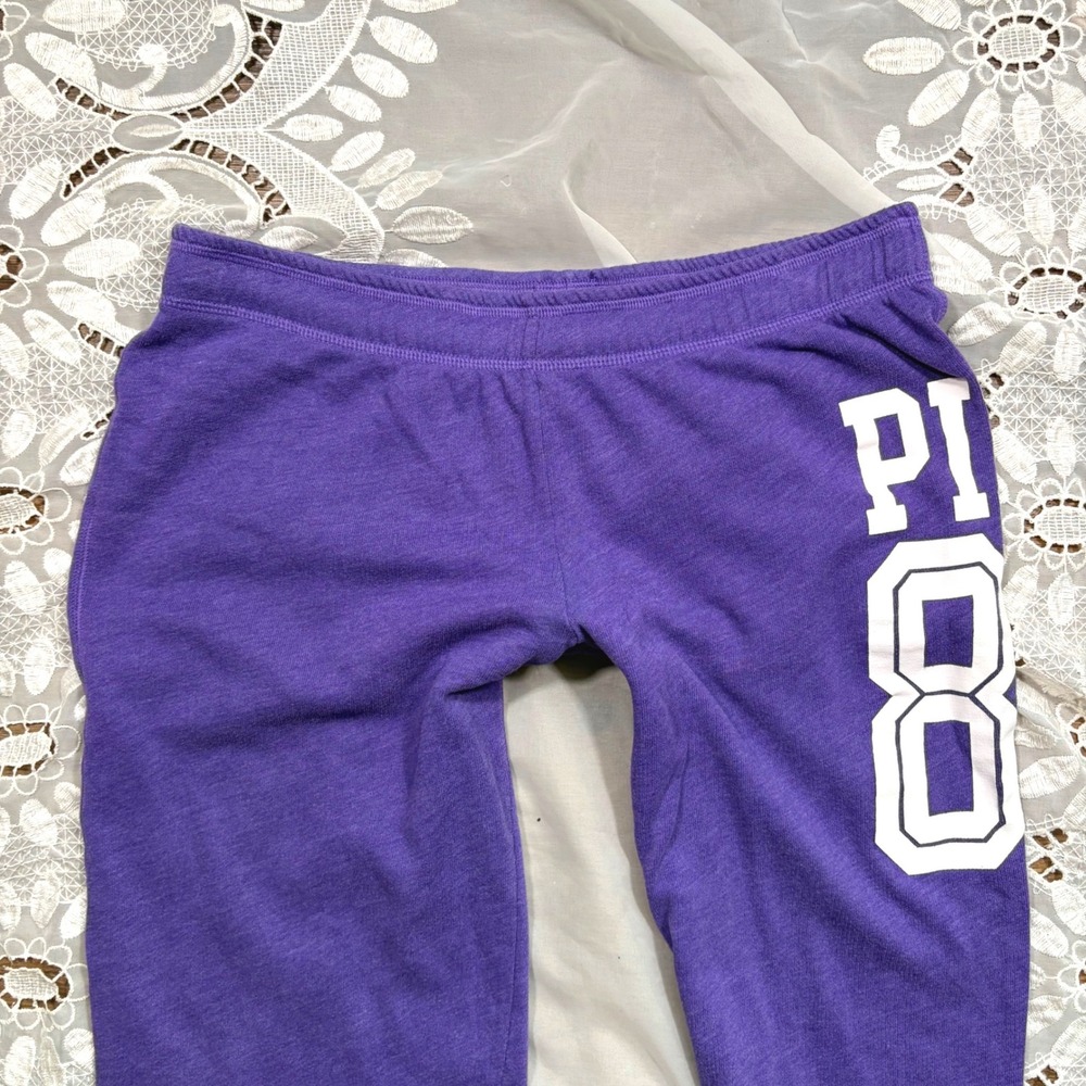 Y2K Victorias Secret PINK Purple Fleece Jogger Sweatpants Low Rise Graphic Small